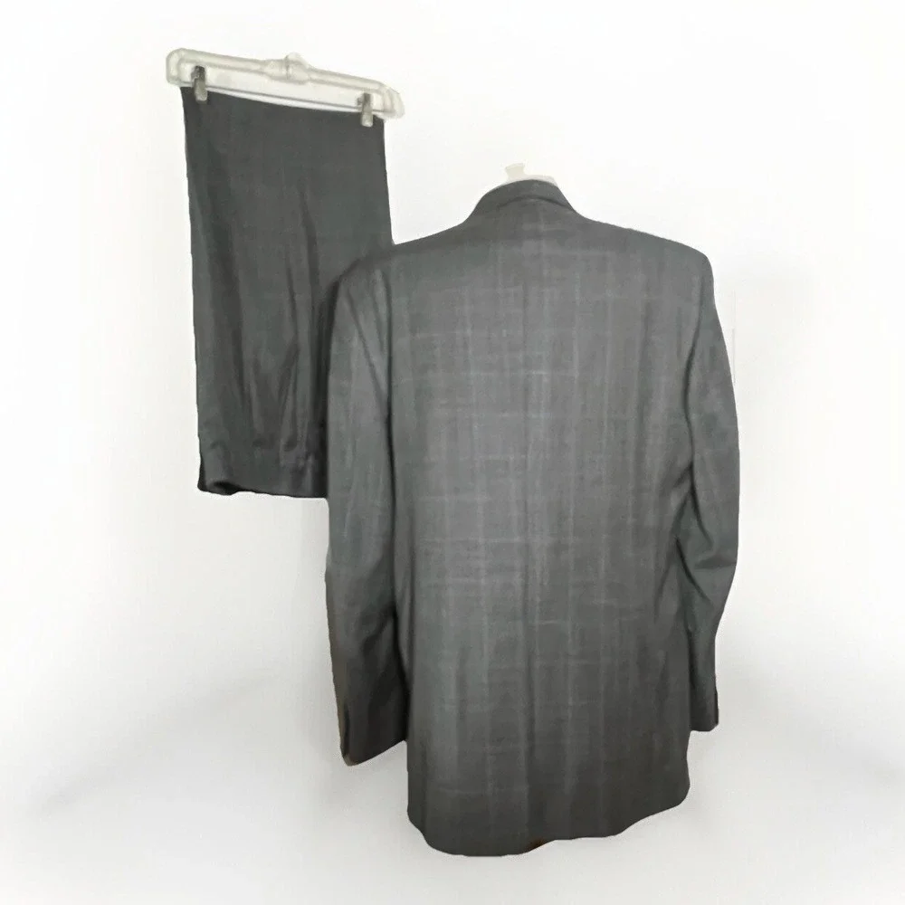 Hart Schaffner Marx Suit Mens 42L Grey Glen Plaid 2-Piece Pleated Cuffed USA